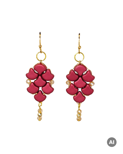 Ohrringe_Ginkolove_aus_Glasperlen_in_Bordo_metallic_mit_goldfarbenen_Ohrhaken_Bild_mit_KI_erstellt