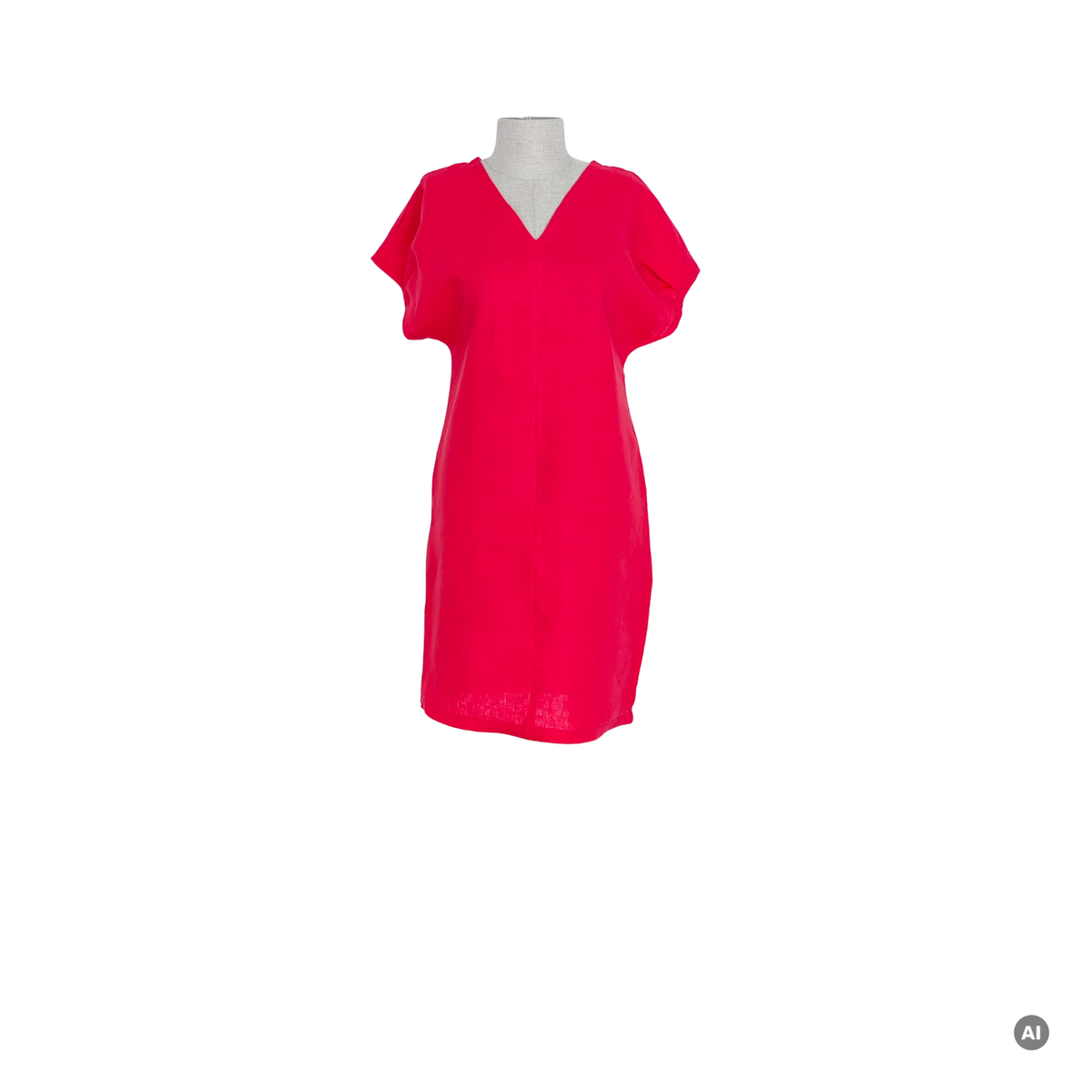 Wendekleid_Sahra_aus_Leinen_in_Rot_mit_V-Ausschnitt_vorne_Bild_mit_KI_erstellt