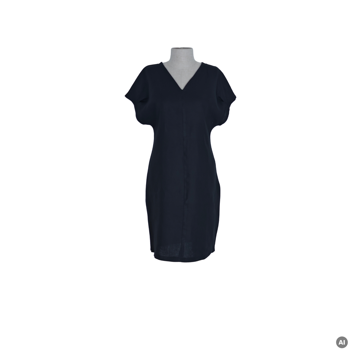 Wendekleid_Sahra_aus_Leinen_in_Schwarz_mit_V-Ausschnitt_vorne_Bild_mit_KI_erstellt